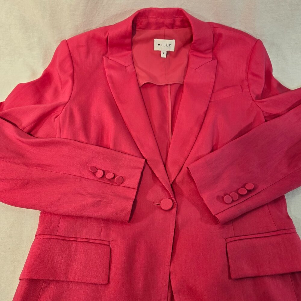 MILLY Legally Blonde Officecore Fuchsia Linen Rayon Blazer Size 8 New NO Tags! - Picture 7 of 16